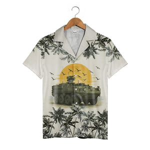 Military Armored Vehicle Tropical Hawaiian Shirt – Sunset & Palm Trees