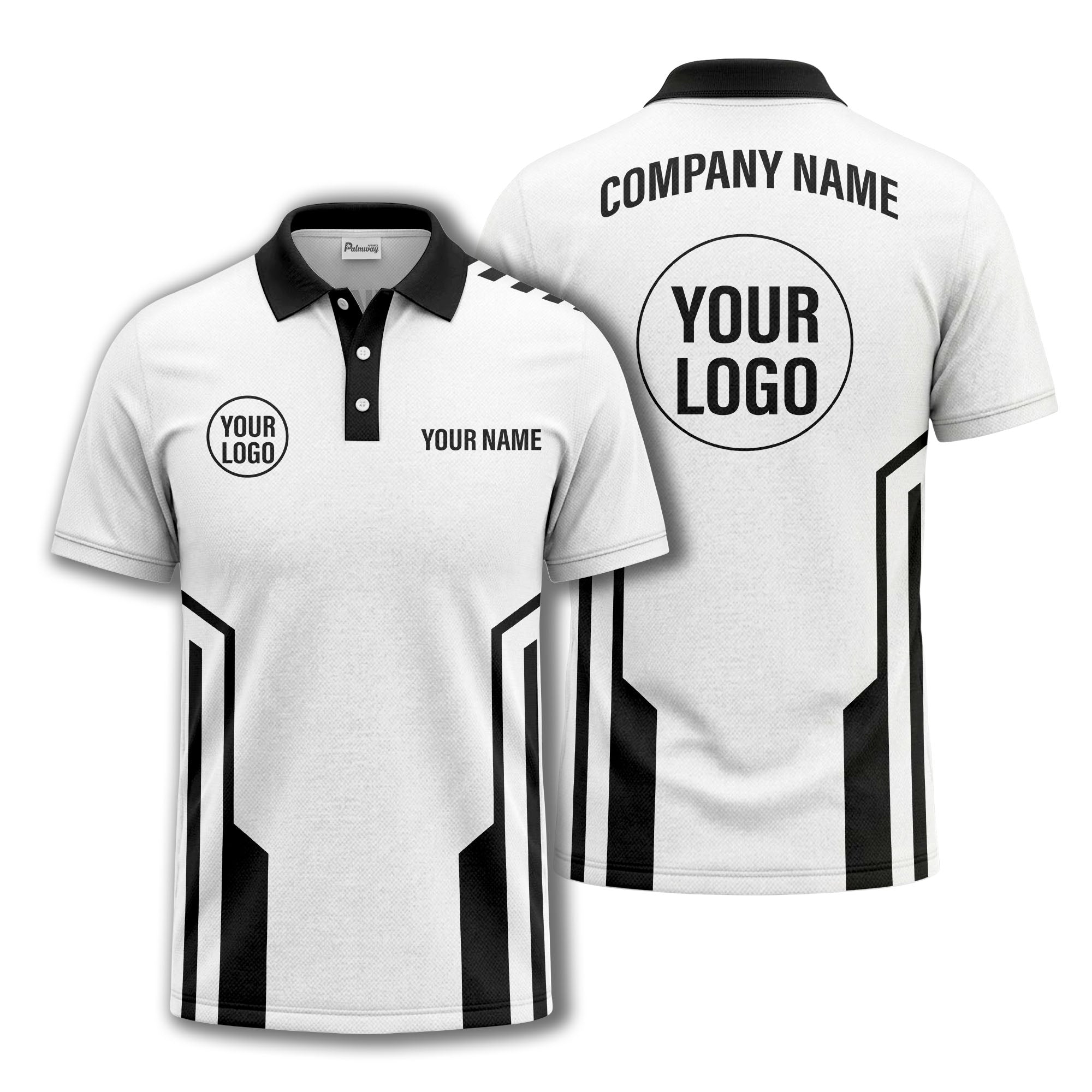 modern black white geometric stripes custom logo polo shirt