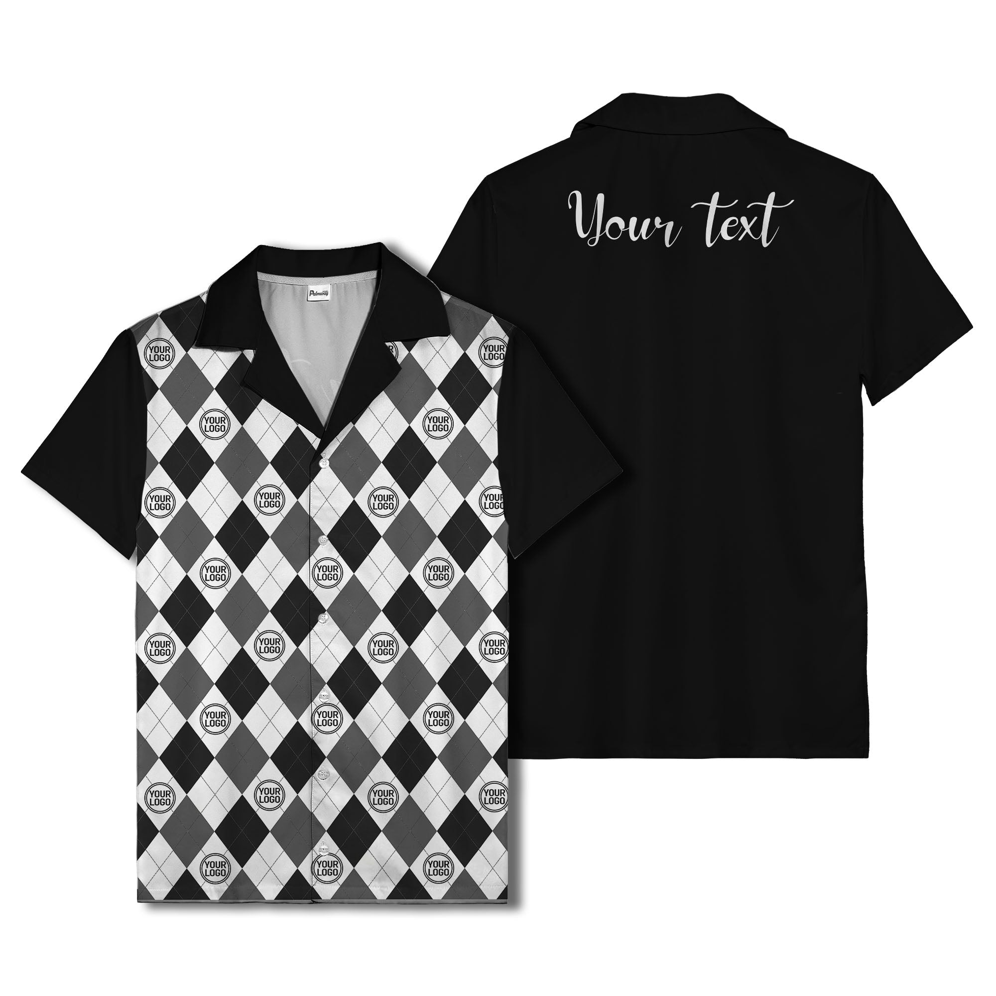 monochrome argyle diamonds golf logos hawaiian shirt