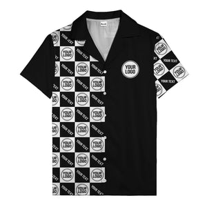monochrome checkerboard custom logo repeat hawaiian shirt for men