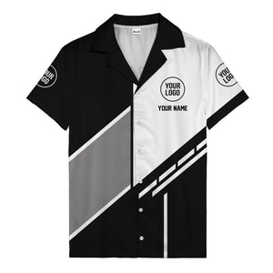 monochrome diagonal stripes & custom logo modern hawaiian shirt