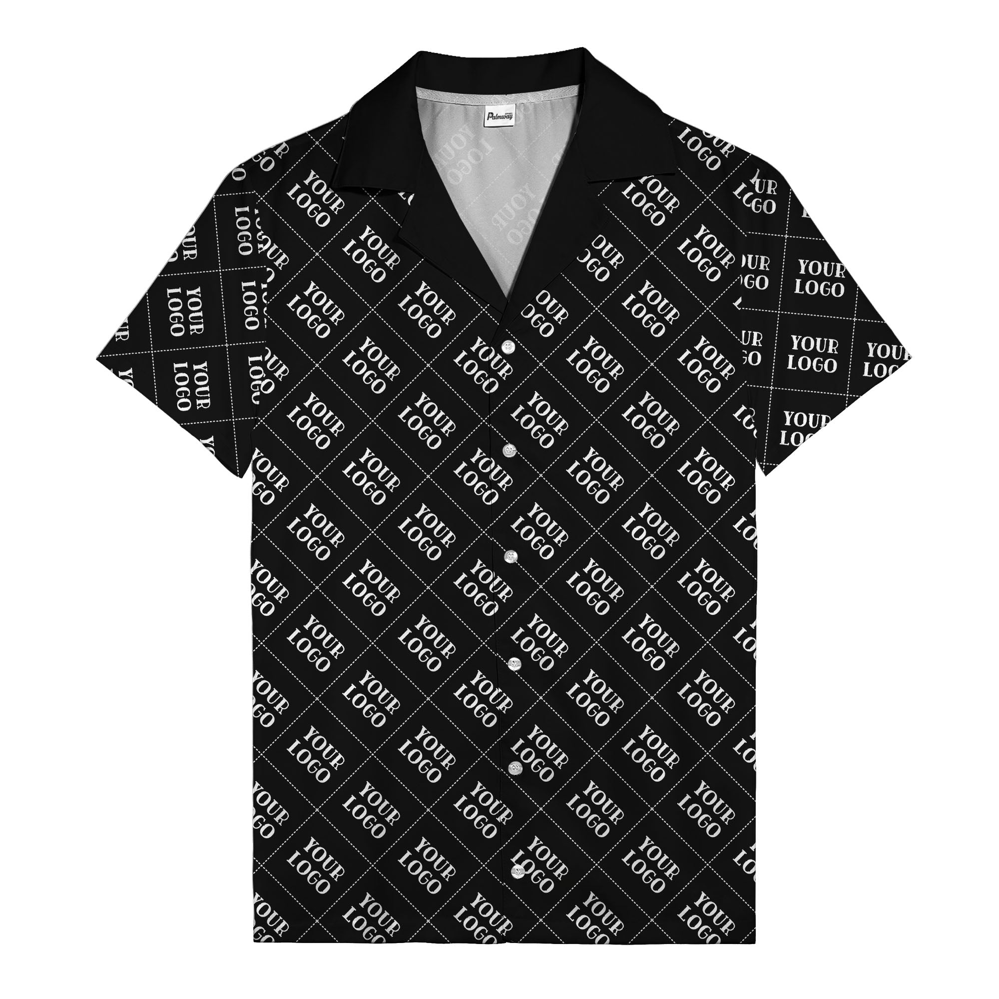monochrome diamond grid custom logo repeat hawaiian shirt for men