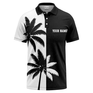 monochrome palm tree repeat with custom name tropical beach polo shirt