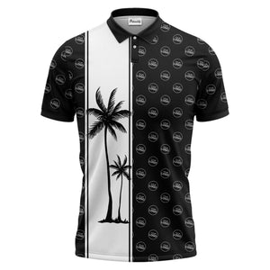 monochrome palm tree silhouette & logo repeat polo shirt