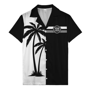 monochrome palm tree silhouette & stripe hawaiian shirt for men