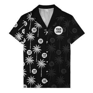 monochrome palm trees & custom logo repeat hawaiian shirt