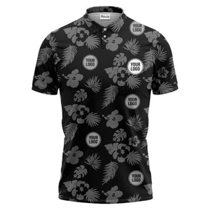 illustrated monochrome tropical flowers and leaves polo shirt for men