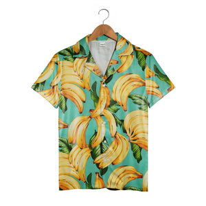 Painted Banana Hawaiian Shirt with Lush Leaves on Bright Teal