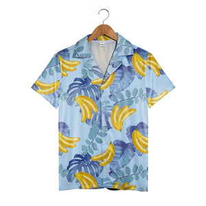 Painterly Banana Bunch Hawaiian Shirt with Tropical Leaves on Blue