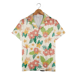 Pale Beige Bird of Paradise Hawaiian Shirt with Plumeria and Banana Leaves