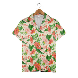 Pale Cream Bell Flower Hibiscus Hawaiian Shirt with Banana and Palm Fronds