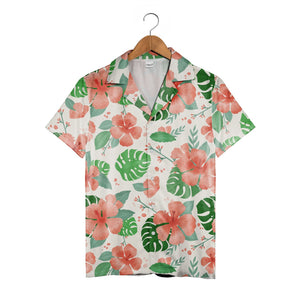 Pale Cream Pink Lily Hawaiian Shirt with Plumeria Monstera and Banana Leaves