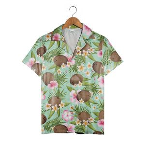 Pale Pink Coconut Cherry Hawaiian Shirt with Banana Leaves and Hibiscus