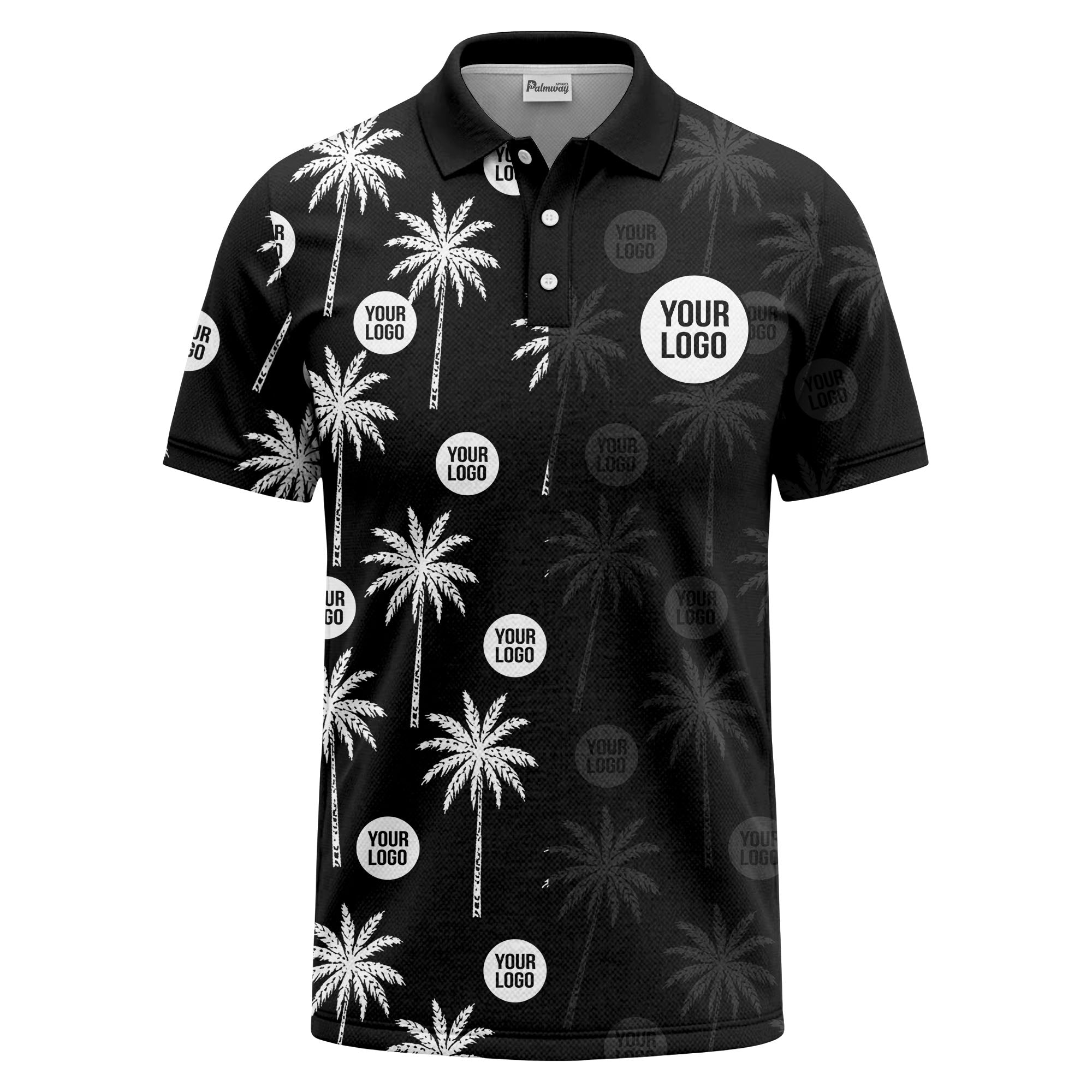 palm trees & custom logo circle repeat graphic polo shirt
