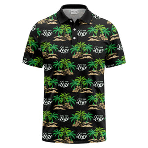 palm trees island scene repeat graphic polo shirt for men