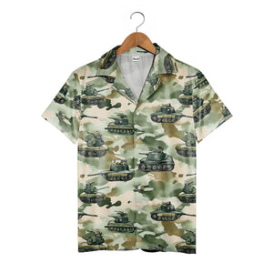 Patriotic Army Tank & Soldiers Hawaiian Shirt – Camo Military Design
