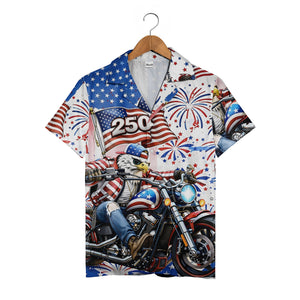 Patriotic Biker Hawaiian Shirt - Bald Eagle Motorcycle & American Flag Print for Men