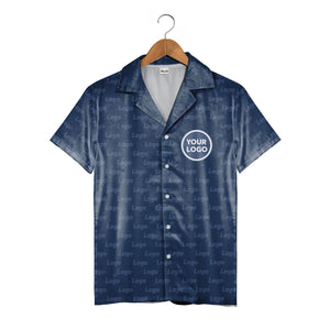 Personalized Logo Hawaiian Shirt - Navy Blue Circle Pattern Corporate Branded Tee