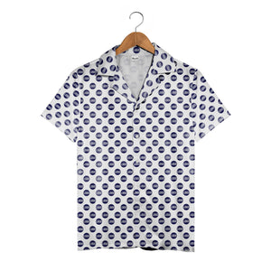 Personalized Logo Hawaiian Shirt - Navy Polka Dot Circle Minimalist Branding Aloha