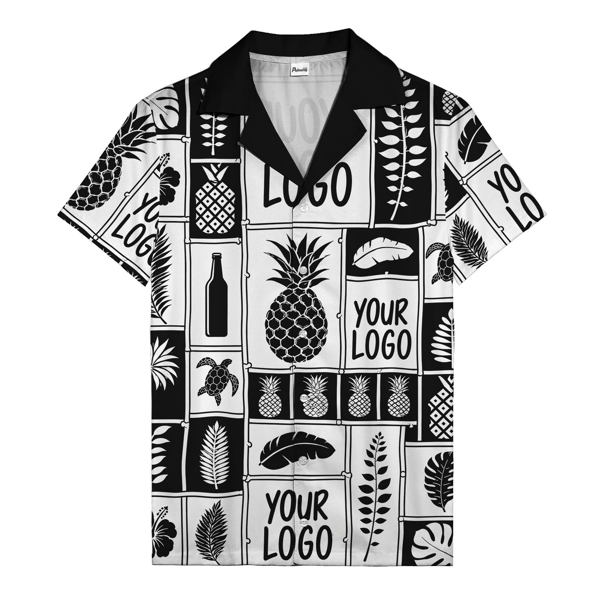 pineapple palm leaf sea turtle grid hawaiian shirt for men