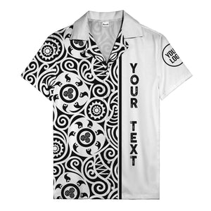 polynesian tribal swirls black white circular motifs hawaiian shirt for men