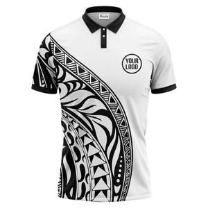 polynesian tribal tattoo geometric triangles black white polo shirt for men