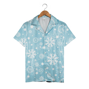 Powder Blue Intricate Snowflake Hawaiian Shirt with Scattered Stars