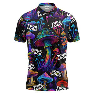 psychedelic mushroom forest cosmic stars all over print polo shirt