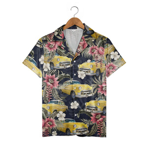 Retro Classic Cars & Hibiscus Tropical Hawaiian Aloha Shirt For Men Hawaiian Shirt