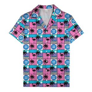 retro pink flamingos & palm trees 1980s hawaiian shirt