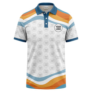 retro wavy stripes & custom logo repeat navy polo shirt