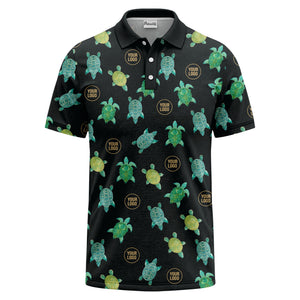 sea turtle repeat black teal golf polo shirt for men