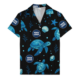 sea turtles & coral seashells aloha navy hawaiian shirt