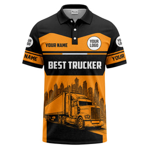 semi-truck cityscape graphic polo shirt for trucker pride