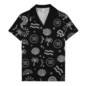 silver palm trees seashells sun waves vintage cartoon hawaiian shirt