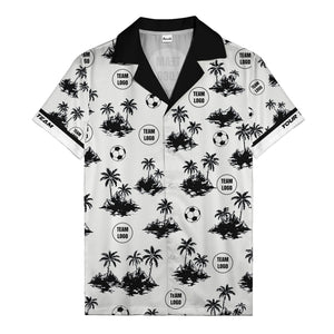 soccer balls & palm trees island repeat black white hawaiian shirt