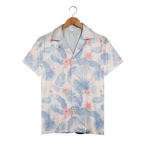Soft Pastel Hawaiian Shirt with Dusty Blue Palms and Coral Florals