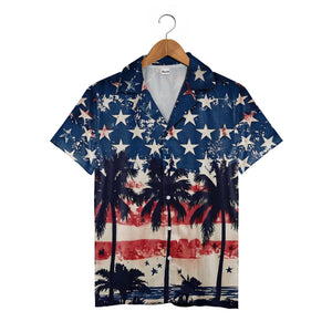 Stars & Stripes Tropical Beach Hawaiian Shirt - Palm Trees & Ocean Summer Party Shirt