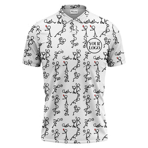 stick figure soccer players & balls cartoon polo shirt for men