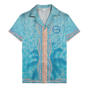 swimming pool mosaic palm trees watercolor hawaiian shirt