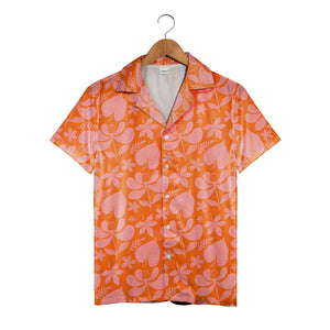 Tangerine Bloom Hawaiian Shirt with Graphic Floral Pattern