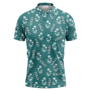 teal tropical island palm trees vacation ready polo shirt for beach days