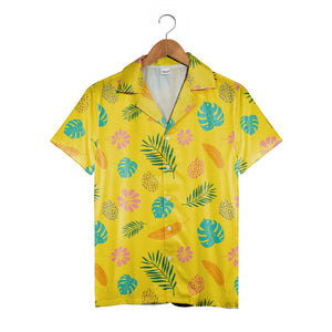 Teal Wave Hawaiian Shirt on Sunshine Yellow Background