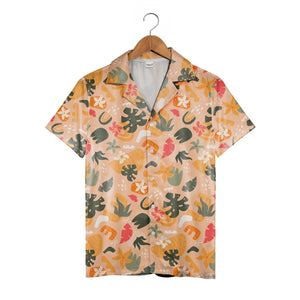 Terracotta Garden Hawaiian Shirt with Organic Leaf Shapes