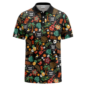 tiki masks palm trees ukuleles watercolor print polo shirt for men