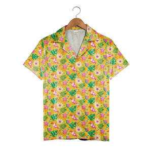 Toucan Paradise Hawaiian Shirt in Sunny Yellow with Tropical Fruits
