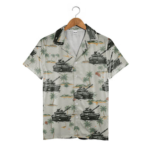 Tropical Military Tank Hawaiian Shirt with Palm Trees & Island Vibes