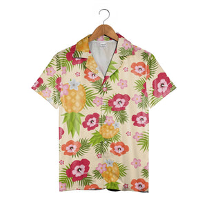Tropical Pineapple Hawaiian Shirt with Hibiscus and Palm Fronds