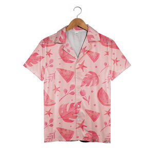 Tropical Polka Hawaiian Shirt with Coral Hibiscus Blooms