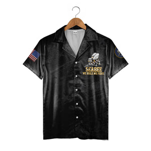 US Navy Seabees Hawaiian Shirt - Patriotic Bee Mascot American Flag Graphic Tee